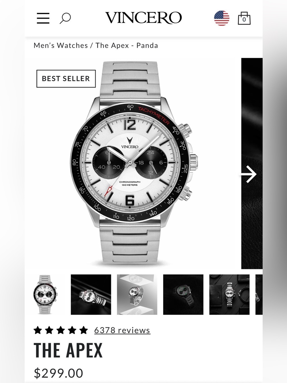 Vincero The Apex Panda Chronograph Watch - Silver & Black